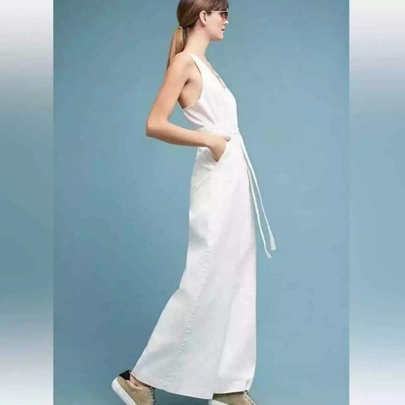 Chino By Anthropologie Women's Jumpsuit White Wide leg Cotton Size 0 - Picture 3 of 13